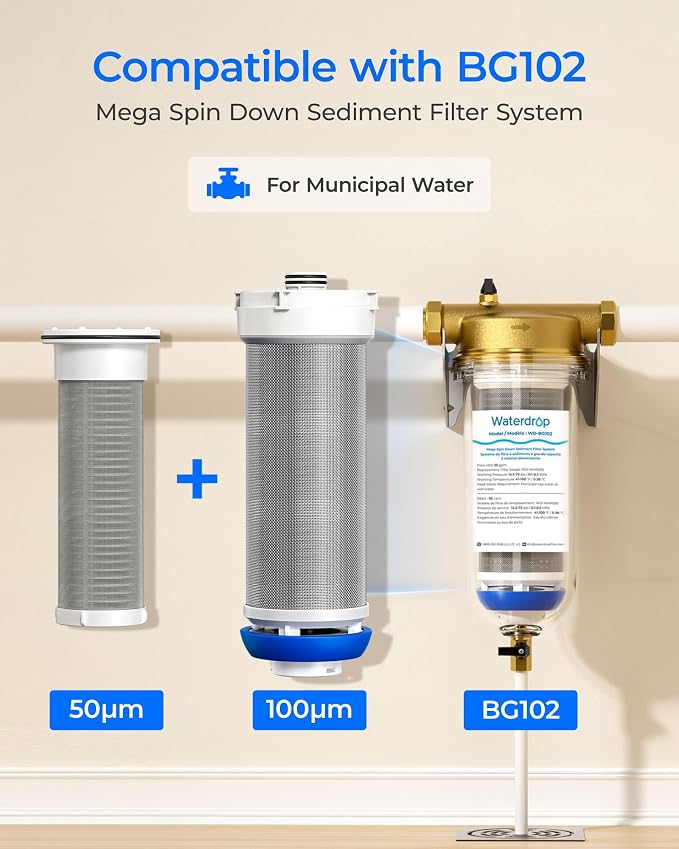 Waterdrop Spin Down Sediment Filter Replacement Cartridge, 100/50 Micron Replacement for WD-BG102