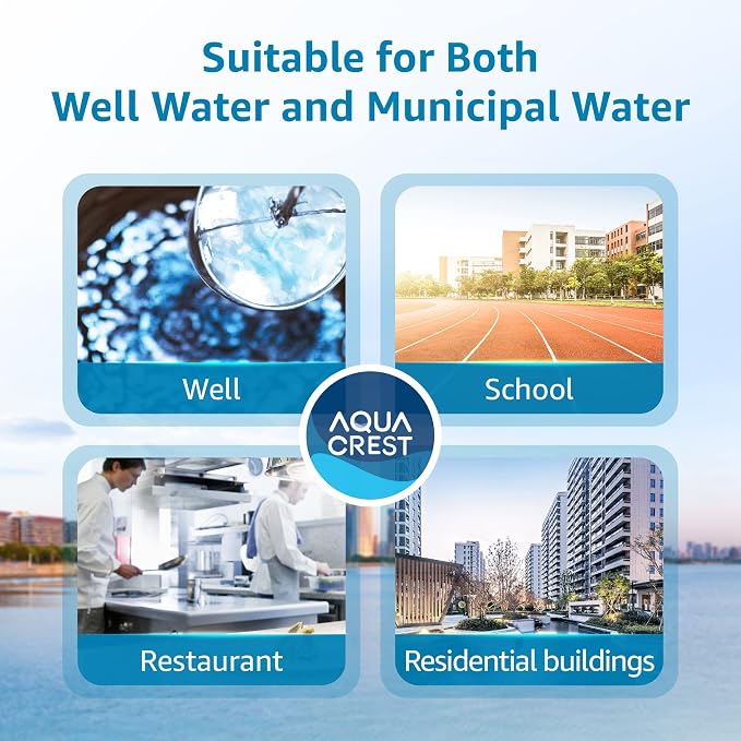 AQUA CREST FXHSC Whole House Water Filter, Pack of 4 | Replacement for GE® FXHSC, GXWH40L, GXWH35F, American Plumber W50PEHD, 5 Micron 10" x 4.5", High Flow Sediment Filters