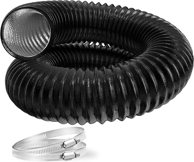 Flexible 12-Inch Aluminum Ducting, Dryer Vent Hose, Heavy-Duty Three-Layer Protection, 8-Feet Long for Heating Cooling Ventilation and Exhaust, Black