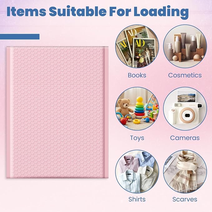 Fuxury Bubble Mailers 10x13 Inch Light Pink 25 Pack, Opaque Padded Envelopes for Clothing, Books, Makeup & Accessories, Self Seal Shipping Bags for Small Business