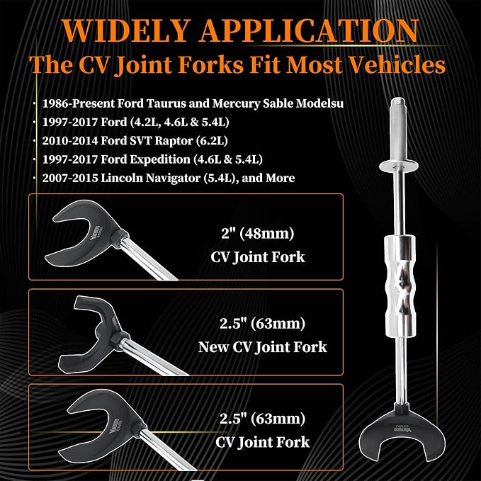 11 Piece Inner CV Axle Removal Tool, Heavy Duty Slide Hammer Puller Set, 63mm 48mm CV Joint Fork, Outer CV Joint Adapter and Steel Cable Adapter, Front Wheel Drive Axle Half Shaft Removal Tool Kit
