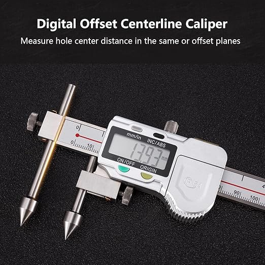 Digital Offset Centerline Caliper Hole Distance Vernier Caliper Cone Probe Hole Center Distance Ruler Measuring Tool Stainless Steel Inch/MM (10-150mm)
