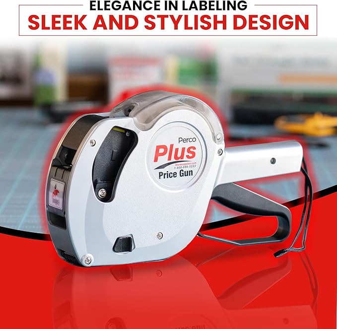 Perco Plus 1-Line Price Marking Gun with Labels Kit - Compares to Monarch 1131-01 Band Includes 1-Line 8-Character Band Price Labeler Gun, 9,000 Blank White Labels, a Label Scraper, and an Extra Inker