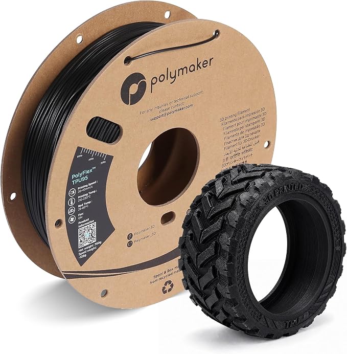 Polymaker TPU Filament 1.75mm Black, 0.75kg Shore 95A Flexible 3D Printer Filament 1.75mm - PolyFlex TPU95 3D Printing TPU Filament 0.75kg Black Soft Flexible Filament