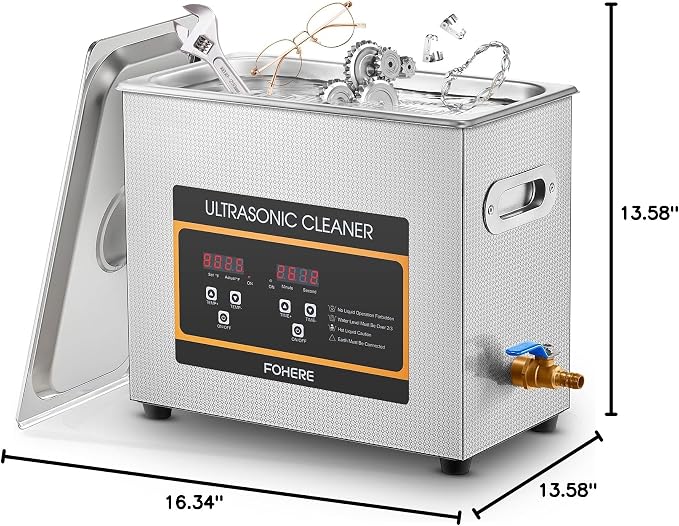 Ultrasonic Cleaner with Heater and Timer, Stainless Steel Ultrasonic Washing Machine, Professional Sonic Cleaning for Parts, Bike Chain, Metal Engine Parts, Gun (6.5L)