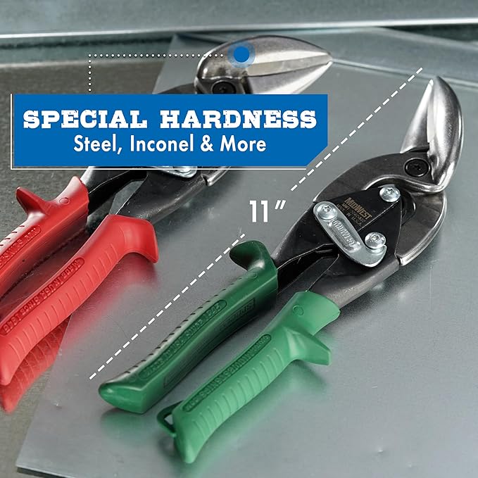MIDWEST Special Hardness Aviation Snip - Right Cut Offset Stainless Steel Cutting Shears, Made in the USA - MWT-SS6510R