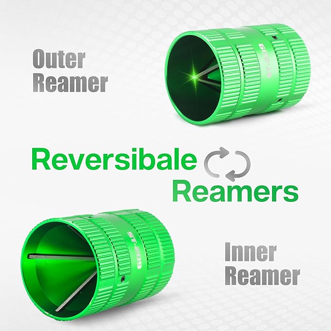 WISSCOOL Pipe Reamer Tool, Copper PVC Tube Deburring Tool Plumping Tools Pipe Cleaner 1/4" to 1-5/8" Inner Outer Reamer Pipe Tubing Chamfer for Metal PVC PPR Copper Brass Aluminum(Green)
