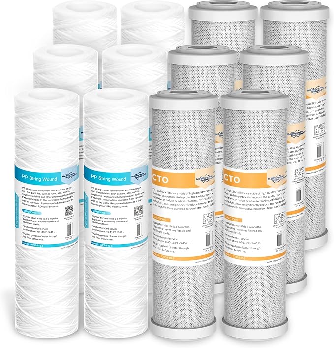 Membrane Solutions 5 Micron String Wound & 5 Micron CTO Carbon Block Water Filter 10"x2.5", Whole House Water Filters Universal Replacement Filter Cartridge