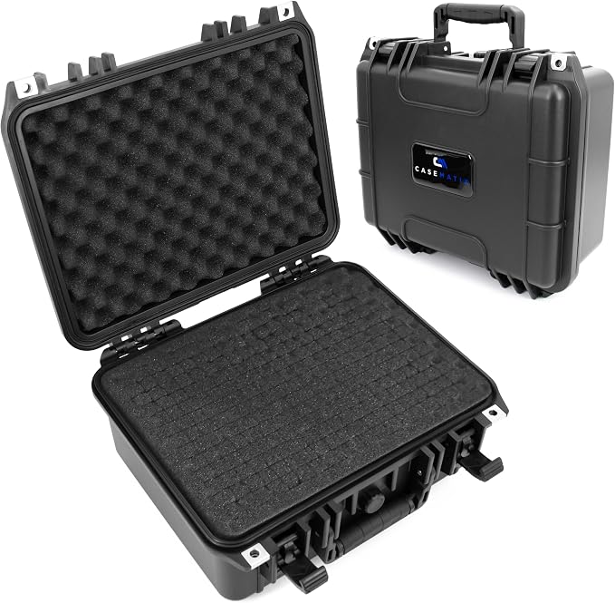 CASEMATIX 13" Waterproof Hard Case with Customizable Foam for Portable Electronics, Tools and Accessories - Hard Shell Plastic Case with Pre-Diced Travel Case Foam Interior