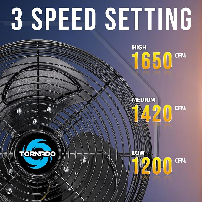Tornado 2 Pack 12 Inch Outdoor Rated IPX4 Water-Resistant High Velocity Metal Industrial Wall Mount Fan For Commercial, Industrial, Residential, TEAO Motor 3 Speed 1650 CFM, cETL Safety Listed