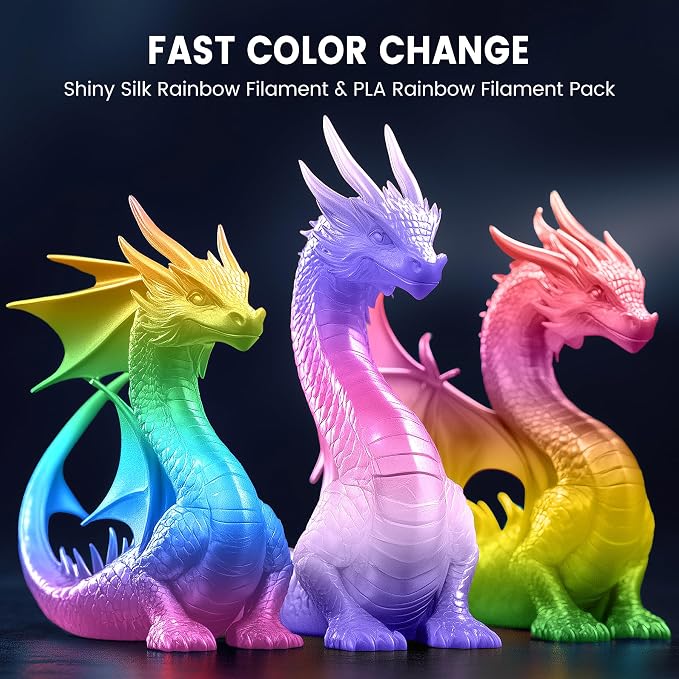 SUNLU 3D Printer Filament Bundle, PLA+ Silk Rainbow Filament Multicolor 1.75mm, Individually Vacuum Packed, 250G Spool, 8 Rolls, 2kg in Total, 8 Rainbow Color, Suit for Christmas Print