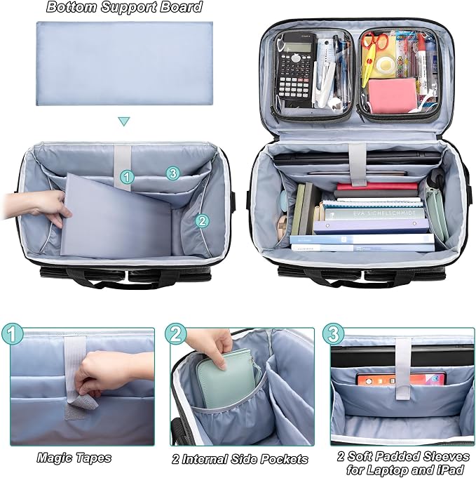 CURMIO Rolling Teacher Tote Bag with Padded Laptop Compartment for up to 15.6 Inches Laptop, Wheeled Teacher Bag for Teaching, Office, Craft, Gray