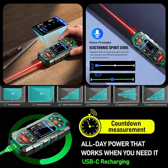 Stud Finder Wall Scanner with Laser Measure and Level 10 in1 Wall Detector Precisely Locates Wooden Studs/Metal Pipes/AC Power Stud Detector Beam Finders Studs Joist Pipe Edge of Wood LCD Display