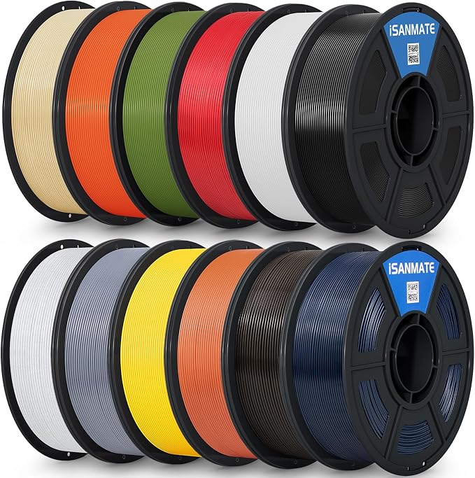 iSANMATE ASA 3D Printer Filament Bundle 12KG, UV & Weather Resistant ASA Filament Perfect for Outdoor Functional Parts, Dimensional Accuracy +/- 0.02mm, 1kgX12 Spool