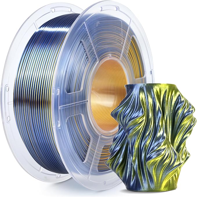 SUNLU Silk Dual Color Pla Filament, Silk PLA 3D Printer Filament 1.75mm, Shiny Silk Texture, Dimensional Accuracy +/- 0.02mm, 1KG Spool (2.2 lbs), PLA Silk Dual Color (Black Gold)