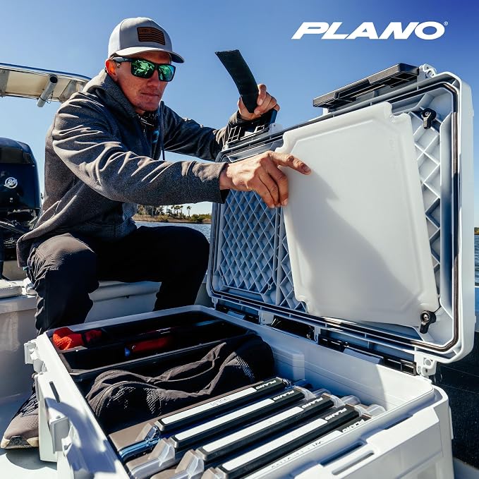 Plano GoNow Box, Waterproof Gear Storage, Heavy-Duty Outdoor Utility Container with Tray and Dividers for Tools and Accessories, Large, White