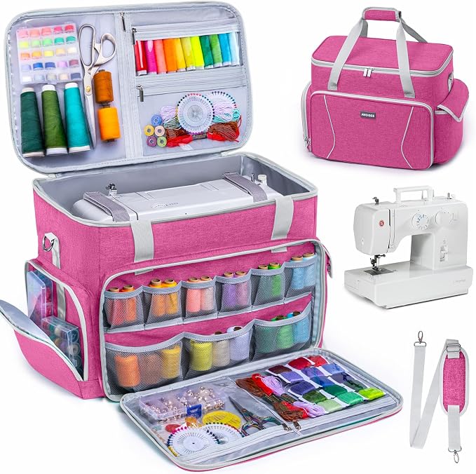 AMOIGEE Sewing Machine Case – Heavy Duty Sewing Machine Bag with Thick Padded Bottom, Sewing Tote Fits Most Standard Machines Compatible with Singer, Brother, Janome