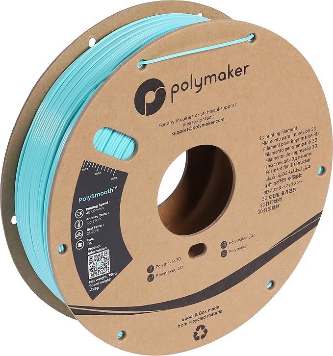 Polymaker PolySmooth PVB Filament 1.75mm 0.75kg Polymaker Teal - Print Like PLA Filament, Easy Smoothable Post Process with IPA Alcohol