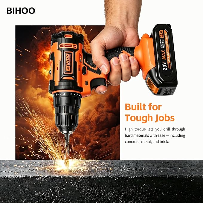20v Drill Driver Set,Cordless Drill with Battery and Charger,LED Tools Kit,25+1 Torque Setting,43pcs Drill Bits,Orange