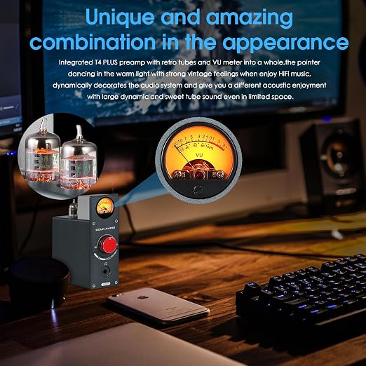 Douk Audio Tube Phono Preamp: HiFi MM/MC Turntable Preamplifier | Headphone Amp with AUX Input | VU Meter for Record Players, Vinyl Systems Audiophiles (T4 Plus)