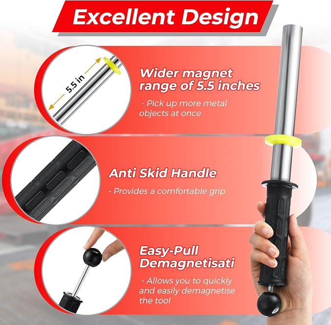 Magnetic Pickup Tool, Magnet Wand with Release Handle, Magnetic Chip Collector for Pickup Nails, Screws and Metal Cuttings & Shavings (2 Pack)