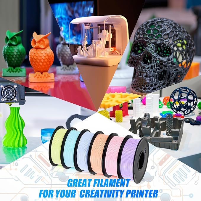Pangda 3D Printer Filament Pla Bundle 1.75mm Multicolor, ±0.02mm Dimensional Accuracy, 3D Printing Filament for DIY Projects, Holiday Crafts(6 kg,Pastel Color)