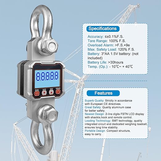 Hyindoor 5000kg 11000lb Crane Scale, 5T Digital Crane Scale with Remote Control, Industrial Heavy Duty Electronic Hanging Scale Hoist Scales