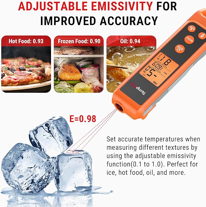 TempPro TP420 2-in-1 Instant Read Thermometer for Cooking, Infrared Thermometer with Meat Probe, Non-Contact Laser Meat Thermometer for Griddle Grill Pizza Oven HVAC Pool, Gift for Dad Husband