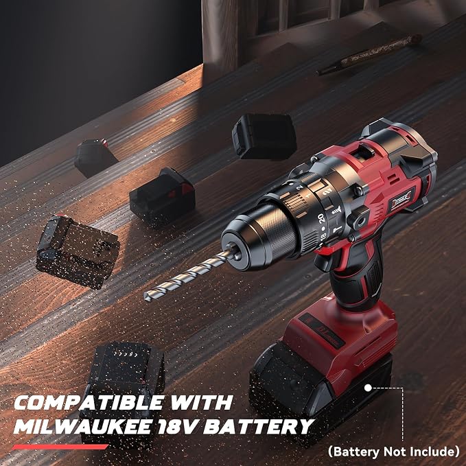 DIYtoolifz Cordless Drill Set Compatible with Milwaukee 18V Battery (Tool Only) 20+3 Torque Setting Power Drill Driver Set, 1/2 Inch Keyless Chuck Brushless Compact Driver Drill Kit Tool