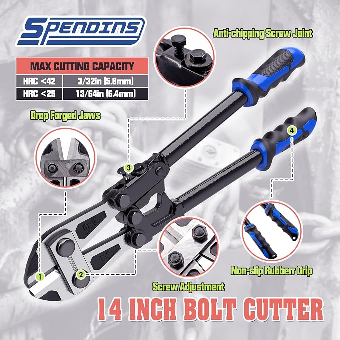 3-Piece Bolt Cutter Set, 14" Heavy Duty Bolt Cutters, 8" Mini Bolt Cutters and 8" Wire Rope Cutter with Carrying Case, Ergonomic Handles, Cr-V Blades for Cutting Locks, Chains, Iron Wire