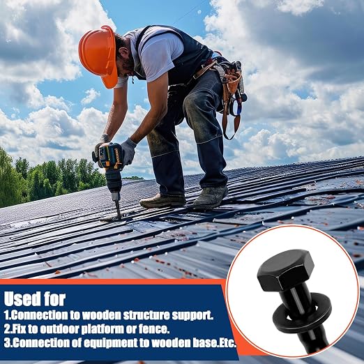 Tandefio 100 Pack 1/4''x 3' Hex Head Lag Bolts for Wood Ceramic Black Lag Screw Kit with Washers Heavy Duty Hot Dip Galvanized Coating Double Layer for Decks Fences