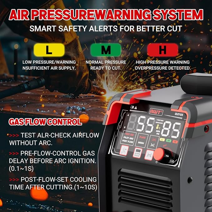 AWT Plasma Cutter,Large LED Display Cutter Machine 55Amps with Non-Touch Pilot Arc,110/220V Dual VoltagePlasma Cutting Machine,IGBT Inverter Air Sensor Technology&2T/4T,Max Cut 3/4"Plate/Mesh Cutting