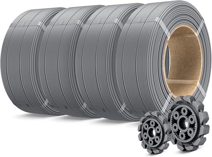 SUNLU PLA+2.0 3D Printer Filament Refill 1.75mm, 4KG, 1KG/Roll, Grey*4 | High Toughness PLA+ Filament Bundle, No Spool Refill for Reusable Spools, Compatible with Bambu Lab 3D Printers, Grey*4