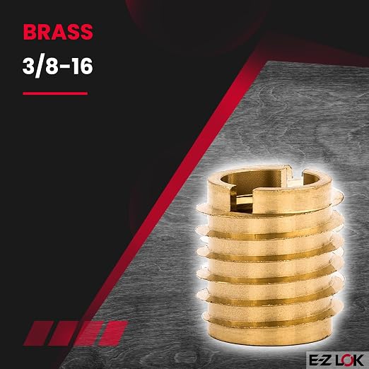 E-Z LOK Knife Threaded Insert for Hard-Wood, Brass Thread Inserts 3/8-16 Internal Threads, 0.625" Length Pack of 10