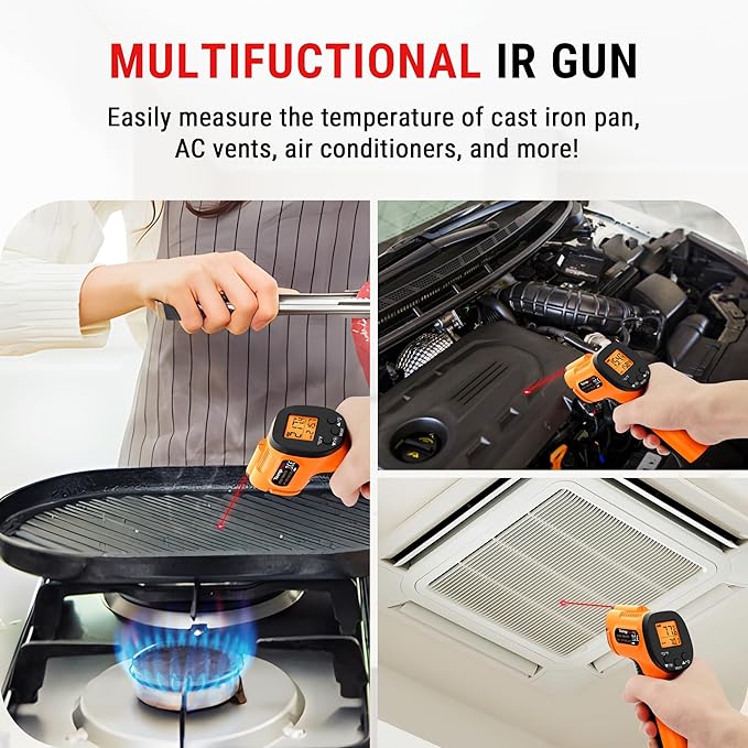 TempPro TP30 Infrared Thermometer Gun, Laser Thermometer for Cooking, Pizza Oven, Griddle, Engine, HVAC, Temperature Gun with Adjustable Emissivity & Max Measure -58°F ~1022°F, Gift for Dad Husband