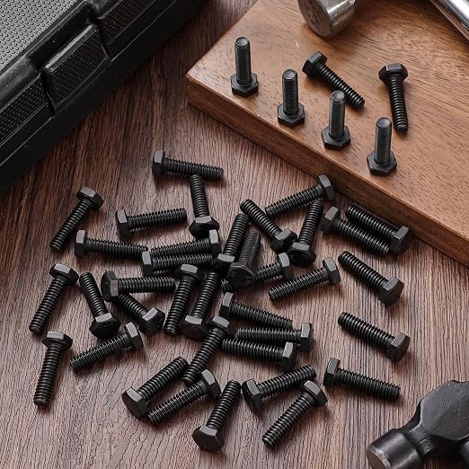 Zonon 50 Pcs 1/4-20 x 1 Hex Head Screw Bolt 18-8 (304) Stainless Steel Hexagon Bolts, Fully Threaded, Plain Finish, External Hex Drive (Black)