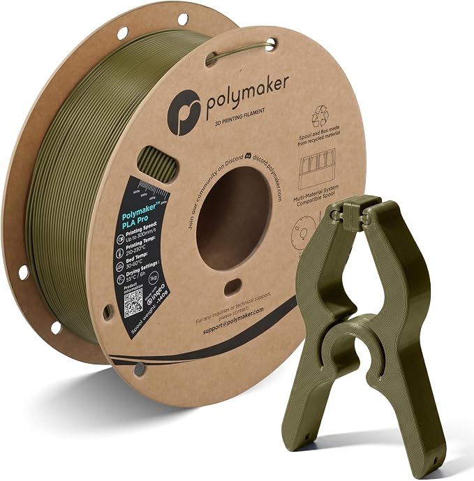 Polymaker PLA Pro 3D Printing Filament Army Green 1.75mm 1KG, High-Impact Tough PLA, Fast Printing up to 300mm/s, High Speed New Formula, Easy to Print on Most FDM Printers, No Enclosure Required