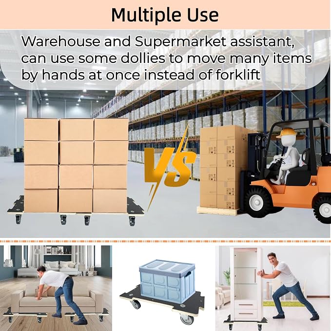 Furniture Dolly 4 Wheels Heavy Duty Spliceable Wood Platform Dolly 2 Pack, 1100 lbs Load Capacity Wood Pallet Jack, Furniture Moving Wooden Appliance Mover with 4 Soft Rubber Silent Wheels