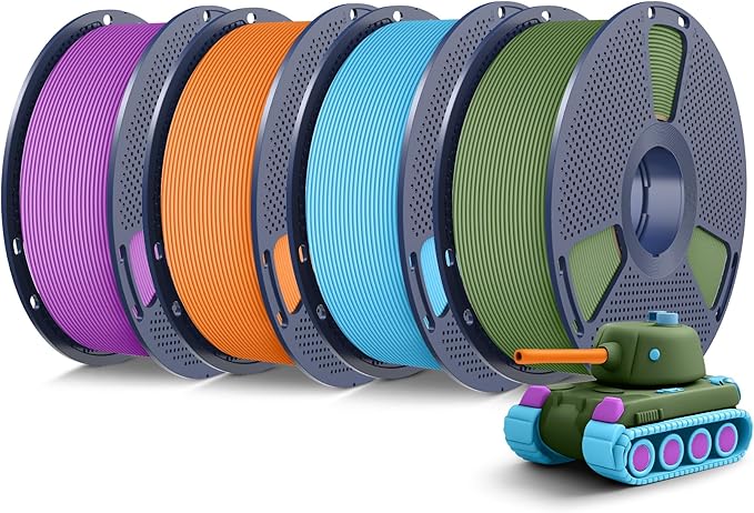 SUNLU 4KG 3D Printer Filament Bundle PLA Matte 1.75mm, Neatly Wound Filament with Matte Finish, Print with 99% FDM 3D Printers, 1kg Spool (2.2lbs), 4 Packs, Olive Green+Light Blue+Purple+Orange