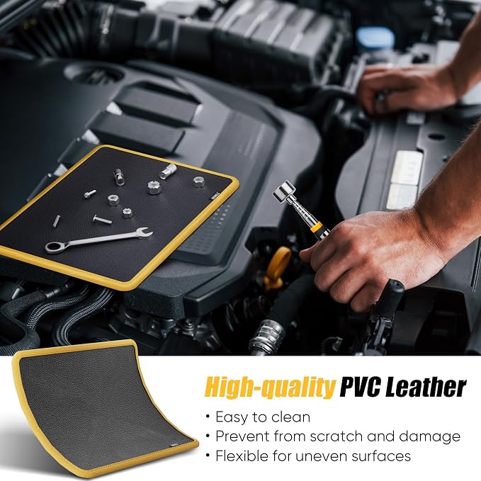SHALL Magnetic Tool Parts Mat and Telescoping Magnetic Pickup Tool, Flexible Magnetic Tool Holder Pad W/ 83 Built-In-Magnets & 25LBS Pull Force Extendable Magnet Hold Mechanic Wrenches Screws Bolts
