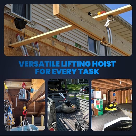 NEWTRY 3 in 1 Electric Hoist Winch 440lb, 16ft/min Manual|Cable| Control, 62ft Portable Power Electric Lift with Sling Strap for Lifting Small Engines, Bicycles, Groceries