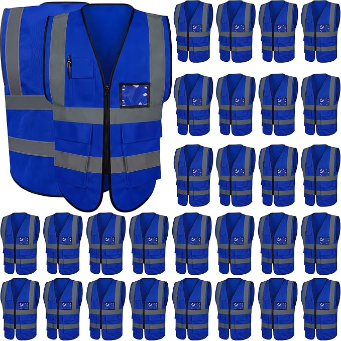 Leumoi 30 Pack Reflective Safety Vest with Pockets and Zipper High Visibility Vest for Women Men Work