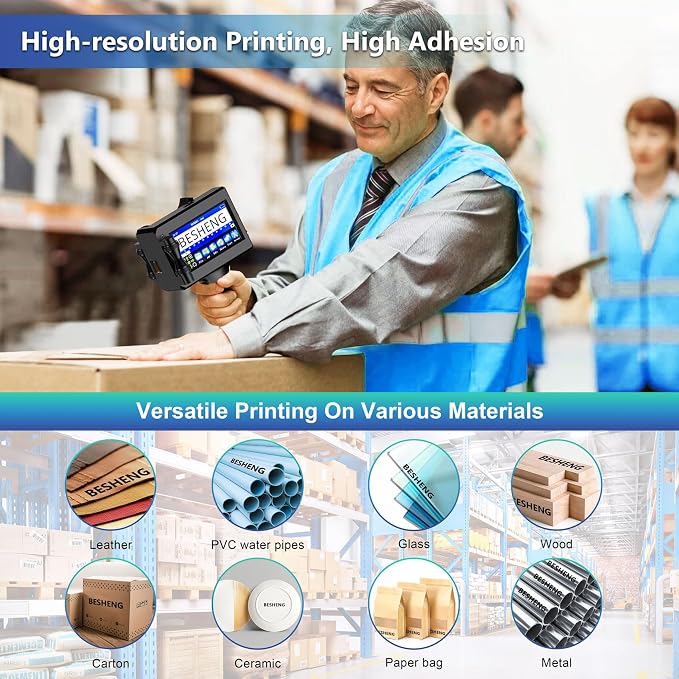 Handheld Inkjet Printer Gun PT3000 Printing Height 0.08-0.5Inch Inkjet Coder with Original Fast-Drying Ink for Text QRCode/Barcode/Batch Number/Label/Image/Date Printer with Touch Screen