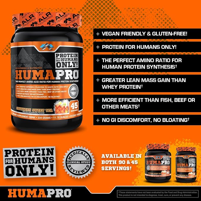 ALR Industries HumaPro Essential Amino Acid Formula | EAA Protein Supplement | Supports Muscle Recovery & Performance | Vegan, Gluten Free | | 45 Servings (Southern Sweet Tea)