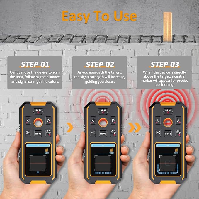 Stud Finder Wall Scanner with Built-in Distance Measurement, Metal, Wood and AC Wire Modes, Rechargeable Stud Detector Upgraded Smart Sensor Accurate Detection Audio Alarm