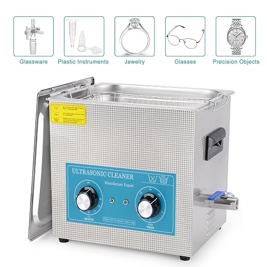 stonylab Ultrasonic Cleaning Machine, 304 Stainless Steel All-Purpose Ultrasonic Cleaner with Mechanic Control Panel of Heating and Timer for Laboratory 40kHz 110V, 10L
