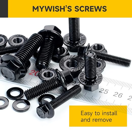 224Pcs M6 Bolt M6 x 12/16/20/25/30mm, Flanged Hex Head Nuts and Bolts, Metric Assorted Bolts Nuts and Washers Kit, 10.9 Carbon Steel M6 Screws, Black Oxided M6x1.0 Bolt Kit by Mywish