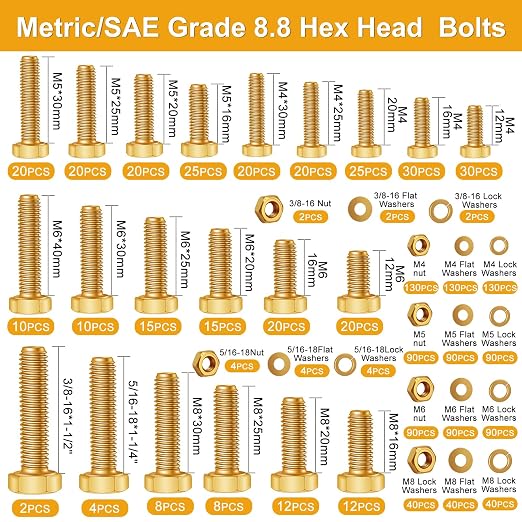 weideer 3334PCS Hardware Assortment Kit, Metric&SAE Nuts and Bolts Assortment Kit,Phillips Head and Grade 8.8 Metric Hex Bolt, Nuts,Lock Washers. #6,#8,#10,1/4,5/16,3/8,1/2,M3,M4,M5,M6,M8.(10-65mm)