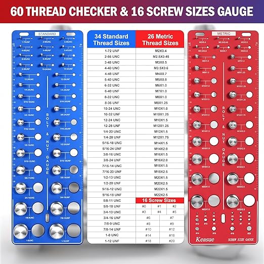 76Pcs Thread Checker, Upgrade Nut and Bolt Thread Checker 34 Standard and 26 Metric and 16 Screw Size Check Gauge, Suitable for Screw Nut Bolt Size Finder Classification