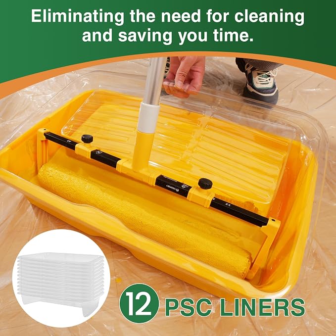 VOOMEY 12-Pack Paint Tray Liners 18 Inch, Disposable Paint Roller Tray Liners for 18” Paint Trays, Deep-Well Paint Pan Liners, Easy Clean & Quick Color Change(Compatible with 18 Inch Paint Trays Only)